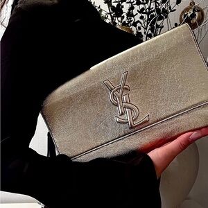 Yves Saint Laurent Belle de Jour clutch in metallic silver leather
